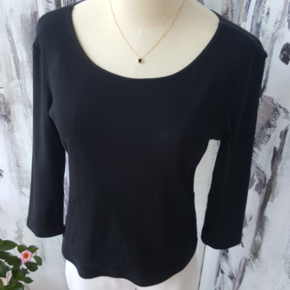 CASUAL CORNER ANNEX ♡  Sweet Vintage Black Thick 3/4 Length Scoop Neckline Top S - Picture 11 of 15